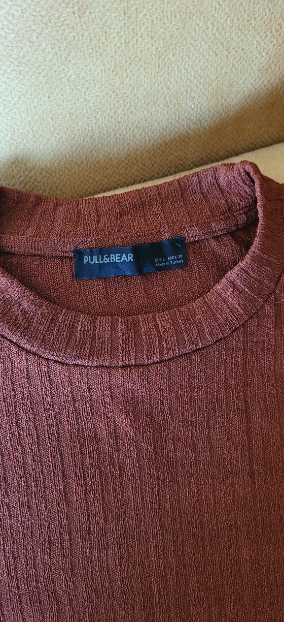 Kahverengi Kadın Kısa Kollu Triko Tişört - Görsel 2