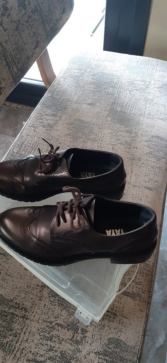 Kahverengi Deri Bağcıklı Kadın Klasik Ayakkabı - Görsel 3