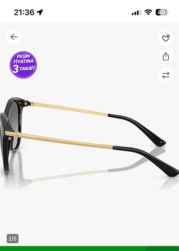 Vogue Kadın Siyah Parlak Güneş Gözlüğü - Görsel 2