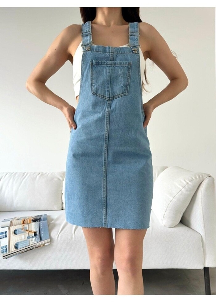 Kadın mavi salopet etek bahçıvan - Görsel 2