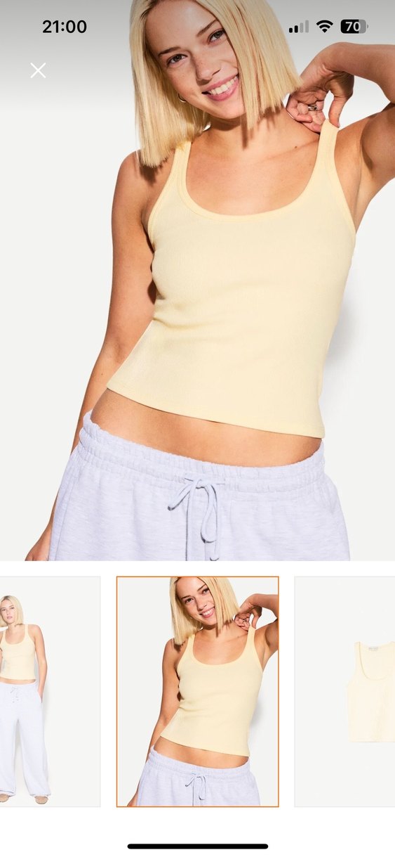 Bershka sarı renk V Yaka Kadın Mini Atlet - Görsel 3