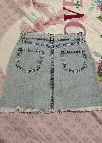 Topshop Fırfırlı Mavi Denim Mini Etek