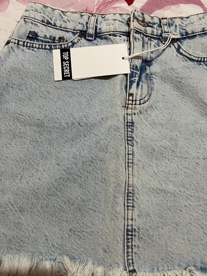 Fırfırlı Mavi Denim Mini Etek - Görsel 4