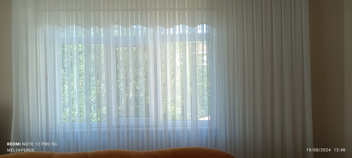 Nakışlı Beyaz Gri Püsküllü Perde - Görsel 4