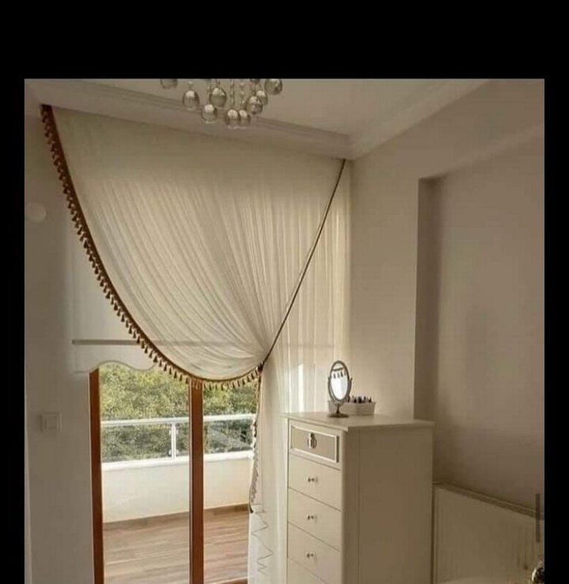 Nakışlı Beyaz Gri Püsküllü Perde - Görsel 2