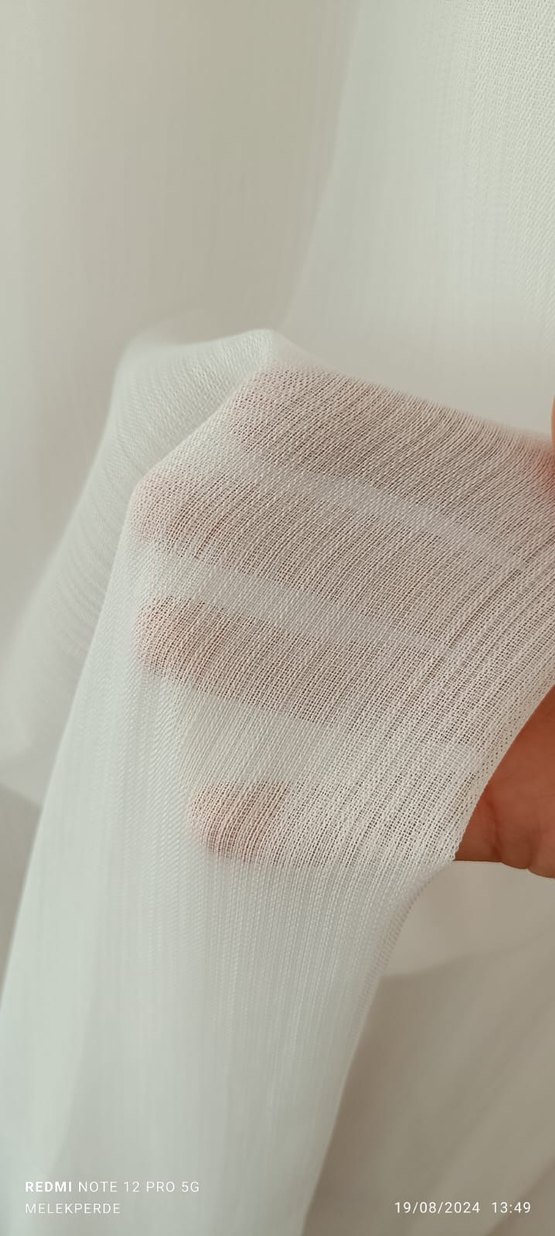 Nakışlı Beyaz Gri Püsküllü Perde - Görsel 3