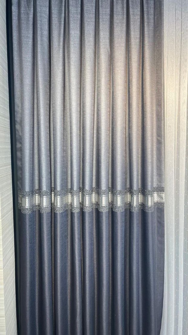 Gri Nakışlı Modern Perde - Görsel 2