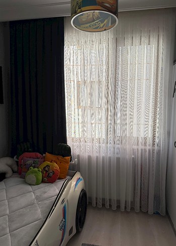 Gri Detaylı Beyaz Modern Tül Perde - Görsel 4