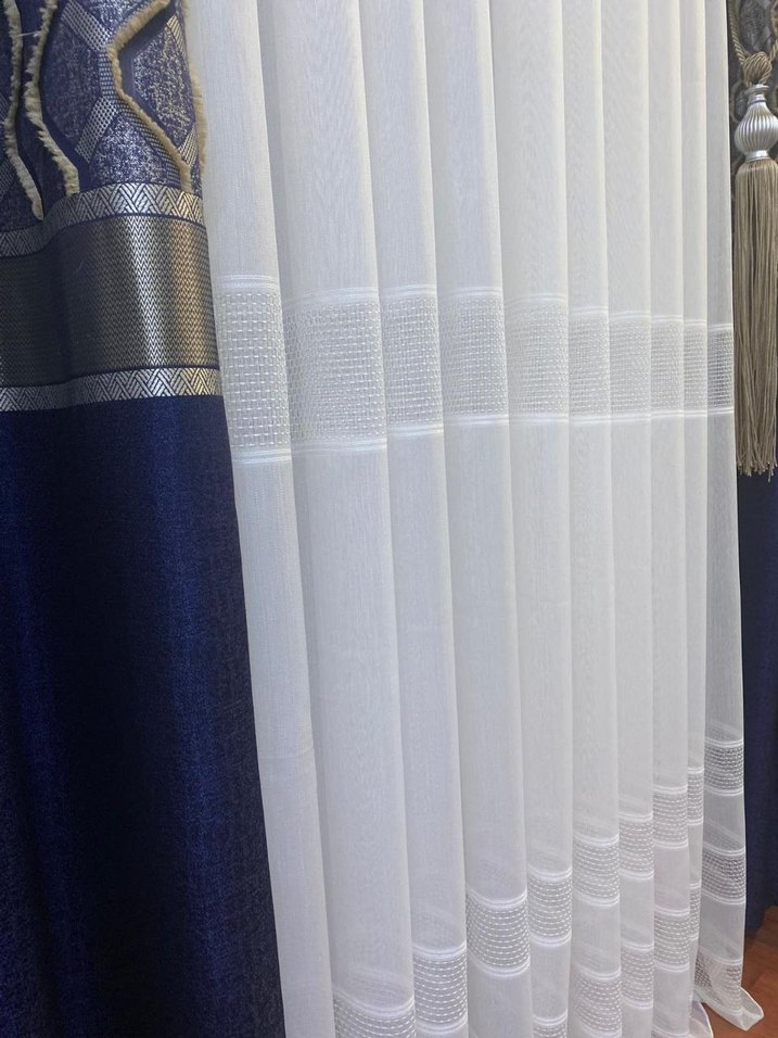 Gri Detaylı Beyaz Modern Tül Perde - Görsel 3