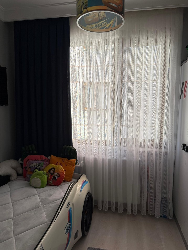 Gri Detaylı Beyaz Modern Tül Perde - Görsel 4