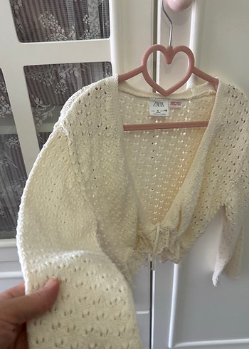 Zara Beyaz V Yaka Örgü Bohem Hırka - Görsel 4