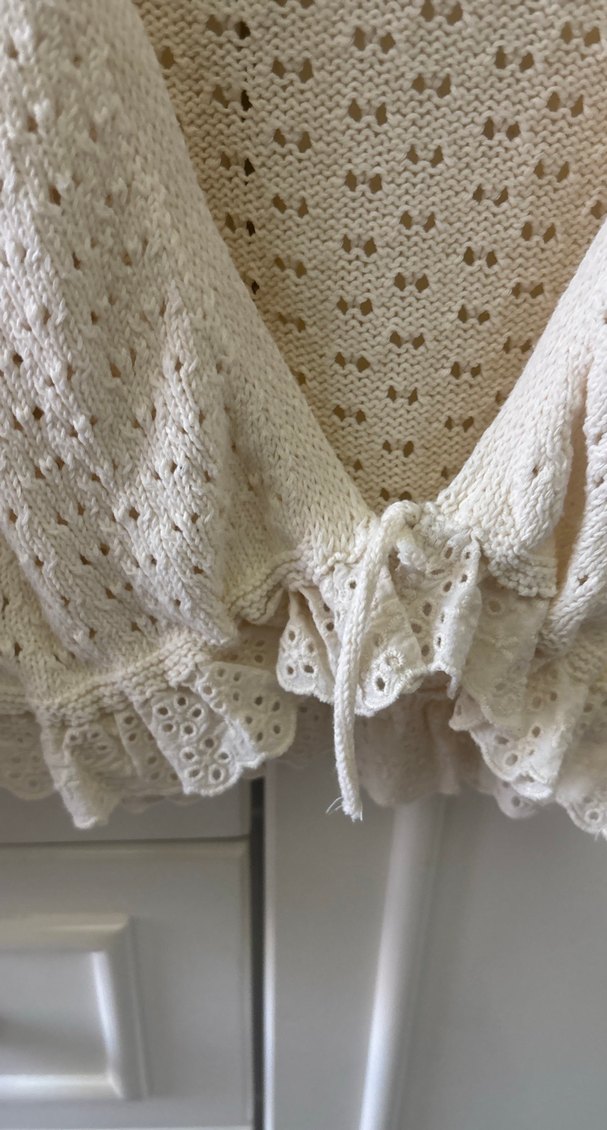 Zara Beyaz V Yaka Örgü Bohem Hırka - Görsel 3