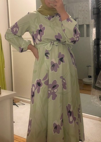 Uzun Kollu, Bohem Stil Pastel Çiçekli Uzun Elbise