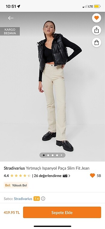 Stradivarius krem yırtmaçlı jean