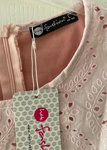l Beden Dantel Detaylı Pembe Midi Bohem Elbise