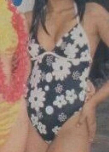 Çiçek Desenli Beyaz Siyah Mayo - Görsel 4