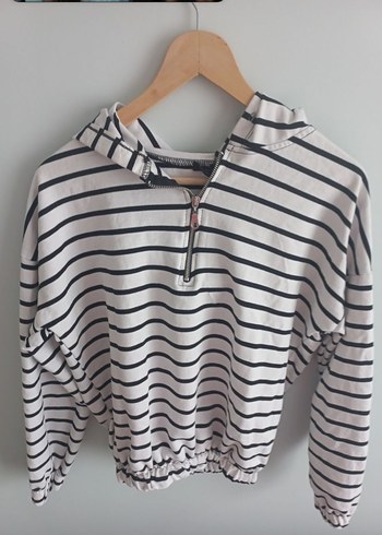 Çizgili Yarım Fermuarlı Sweatshirt
