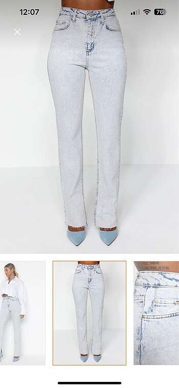 Trendyol & Milla Mavi Yırtmaçlı Yüksek Bel Flare Jeans