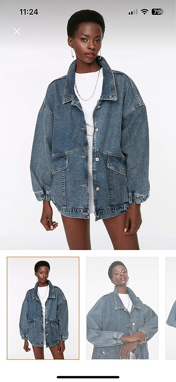 Koyu Mavi Cep Detaylı Oversize Denim Ceket
