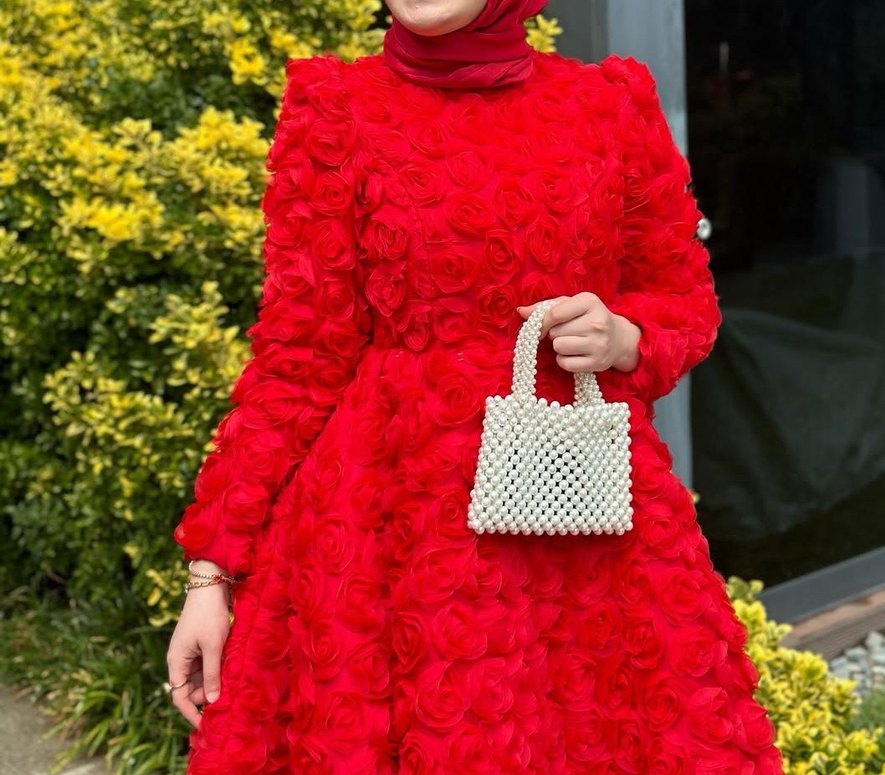 3d güllü tesettür abiye elbise - Görsel 2