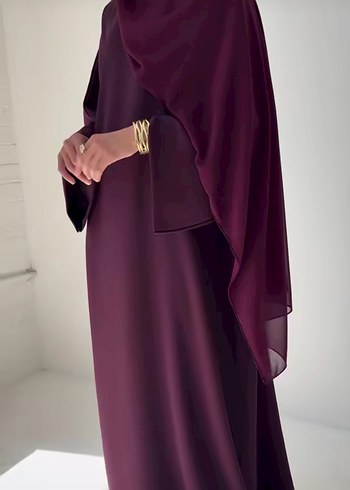 Bordo Medine ipeği tesettür elbise şal takım
