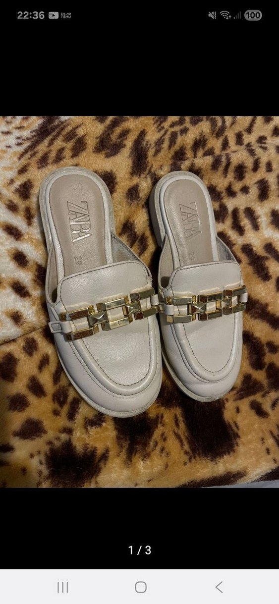 Zara Beyaz Deri Tokalı Terlik 28 no - Görsel 2