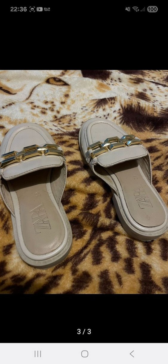 Zara Beyaz Deri Tokalı Terlik 28 no - Görsel 3