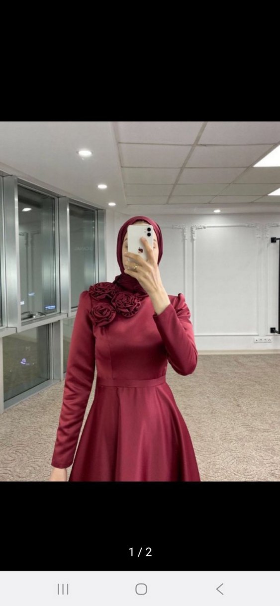 Bordo Uzun Kollu Drapeli Tesettür Abiye  melike tatar marka - Görsel 2