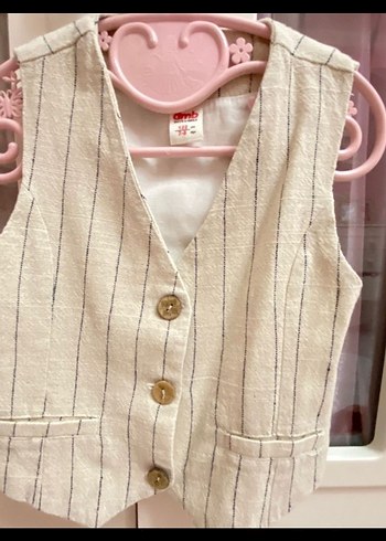 Bej Keten Çizgili Kız Takım 5-6 yaş - Görsel 2