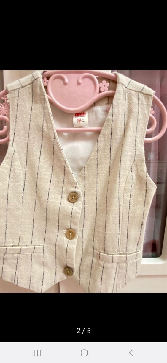 Bej Keten Çizgili Kız Takım 5-6 yaş - Görsel 2