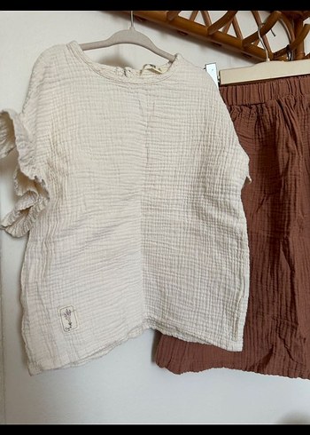 Kızlar için Bohem Keten Bej Bluz etek 5-6-7 yaş - Görsel 2