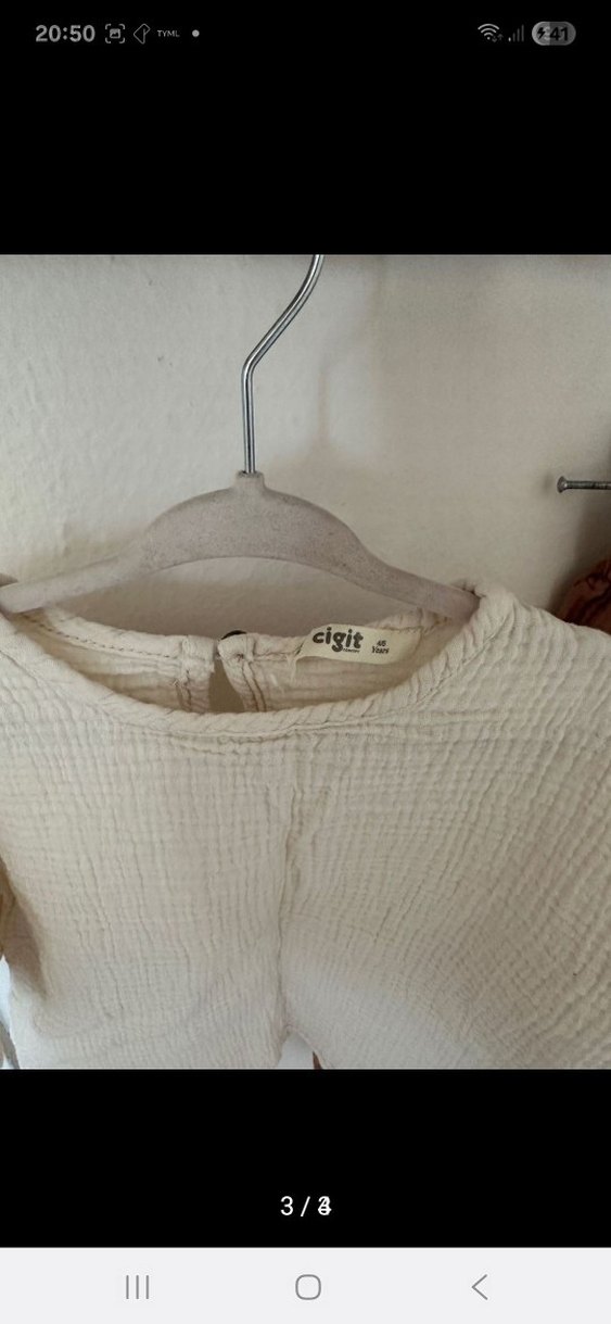 Kızlar için Bohem Keten Bej Bluz etek 5-6-7 yaş - Görsel 3