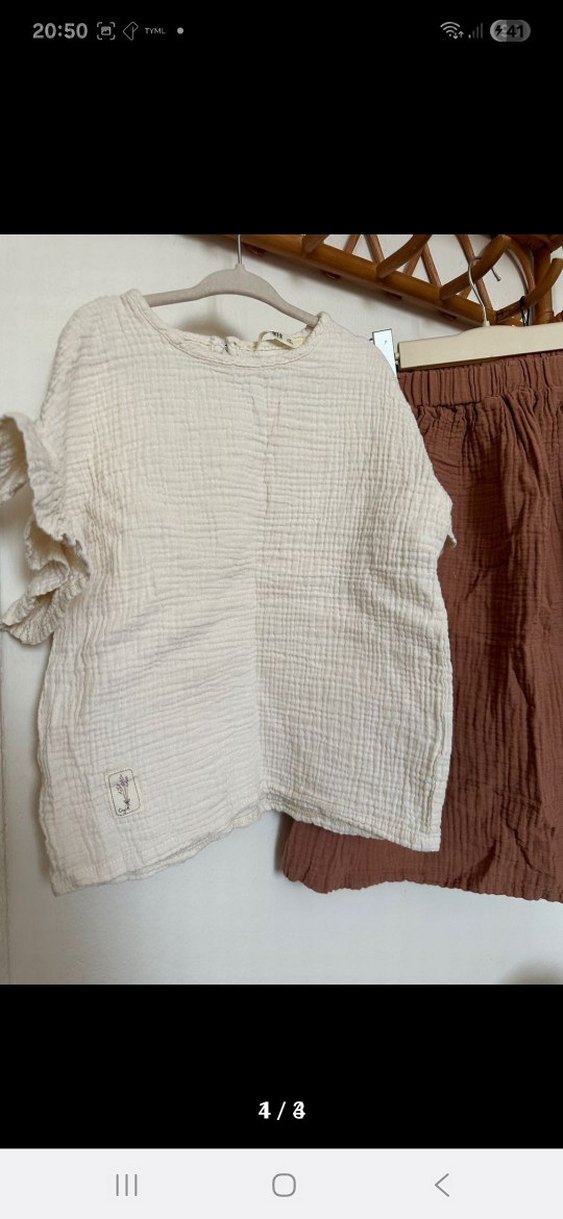 Kızlar için Bohem Keten Bej Bluz etek 5-6-7 yaş - Görsel 2