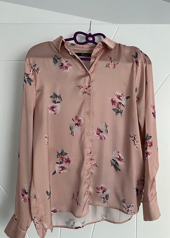 Pembe Çiçekli Düğmeli Uzun Kollu Gömlek
