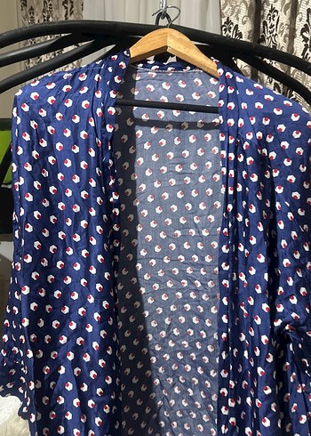 Uzun Kollu, Dökümlü Mavi Batik Kadın Kimono - Görsel 3