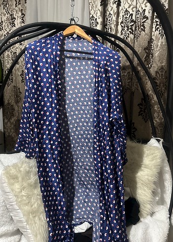 Uzun Kollu, Dökümlü Mavi Batik Kadın Kimono - Görsel 4