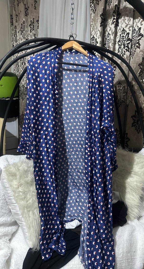 Uzun Kollu, Dökümlü Mavi Batik Kadın Kimono - Görsel 2