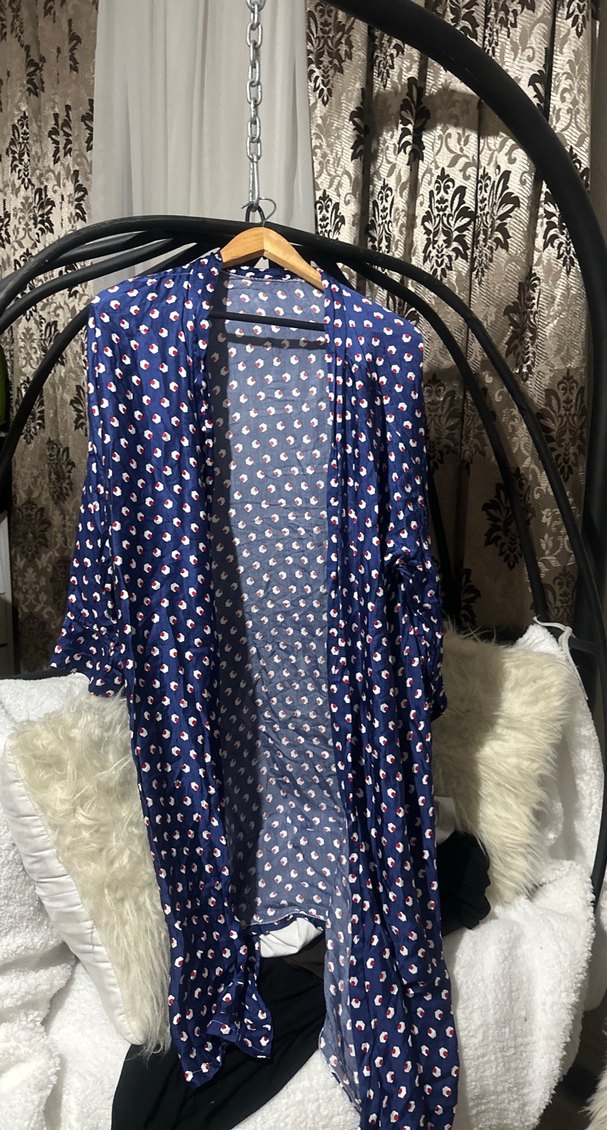 Uzun Kollu, Dökümlü Mavi Batik Kadın Kimono - Görsel 4