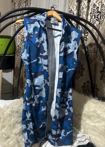 Mavi Kamuflaj Desenli Uzun Kesim Kadın Yelek - Görsel 2