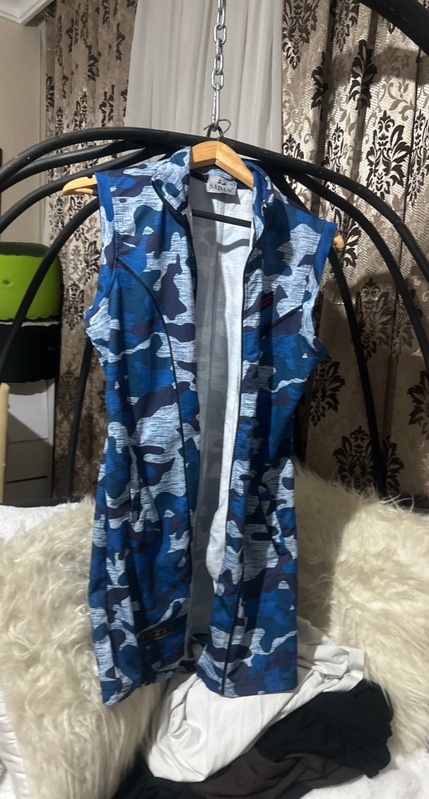 Mavi Kamuflaj Desenli Uzun Kesim Kadın Yelek - Görsel 2