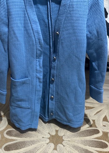 Düğmeli Mavi Midi Hamile Ceketi - Görsel 4