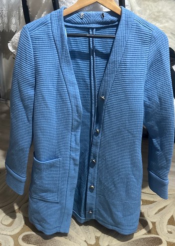 Düğmeli Mavi Midi Hamile Ceketi - Görsel 2