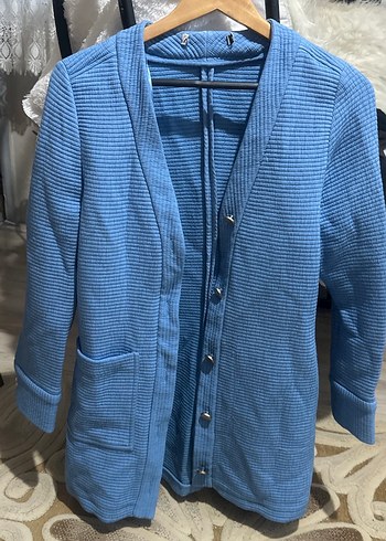 Düğmeli Mavi Midi Hamile Ceketi - Görsel 3