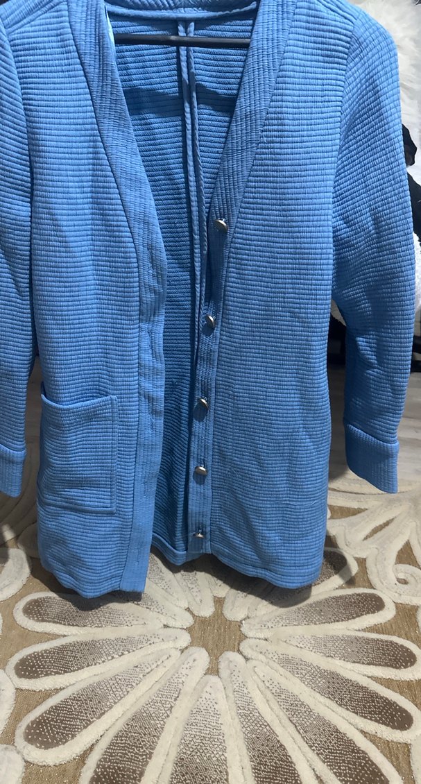 Düğmeli Mavi Midi Hamile Ceketi - Görsel 4