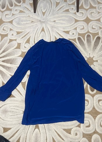 Lacivert V Yakalı Uzun Kollu Keten Bluz - Görsel 2