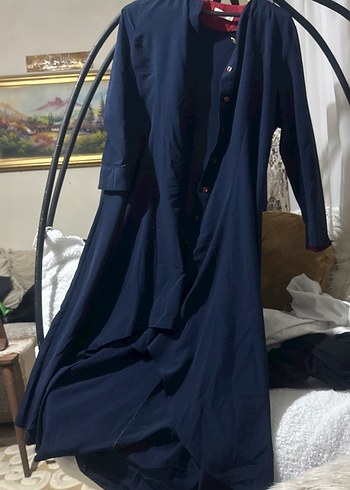 Uzun Mavi Hamile Ofis Klasik Kaban - Görsel 3