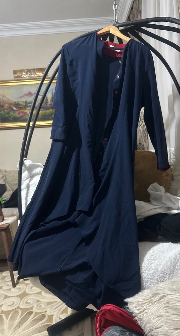 Uzun Mavi Hamile Ofis Klasik Kaban - Görsel 3