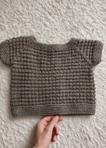 Kısa Kollu Kahverengi Örgü Yelek - Görsel 2