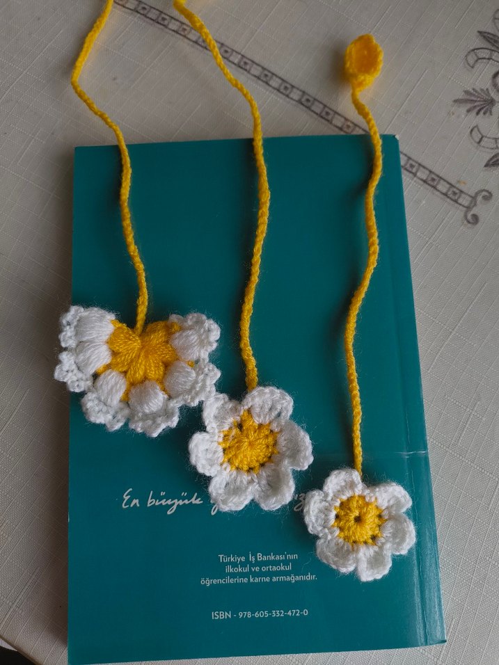 El Örgüsü Sarı Beyaz Papatya Kitap Ayracı - Görsel 2