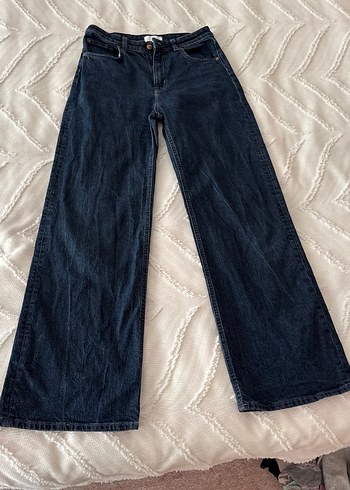 H&M Koyu Lacivert Genis Paca Denim Jean